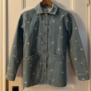 Women's Floral Denim Jacket - Blue